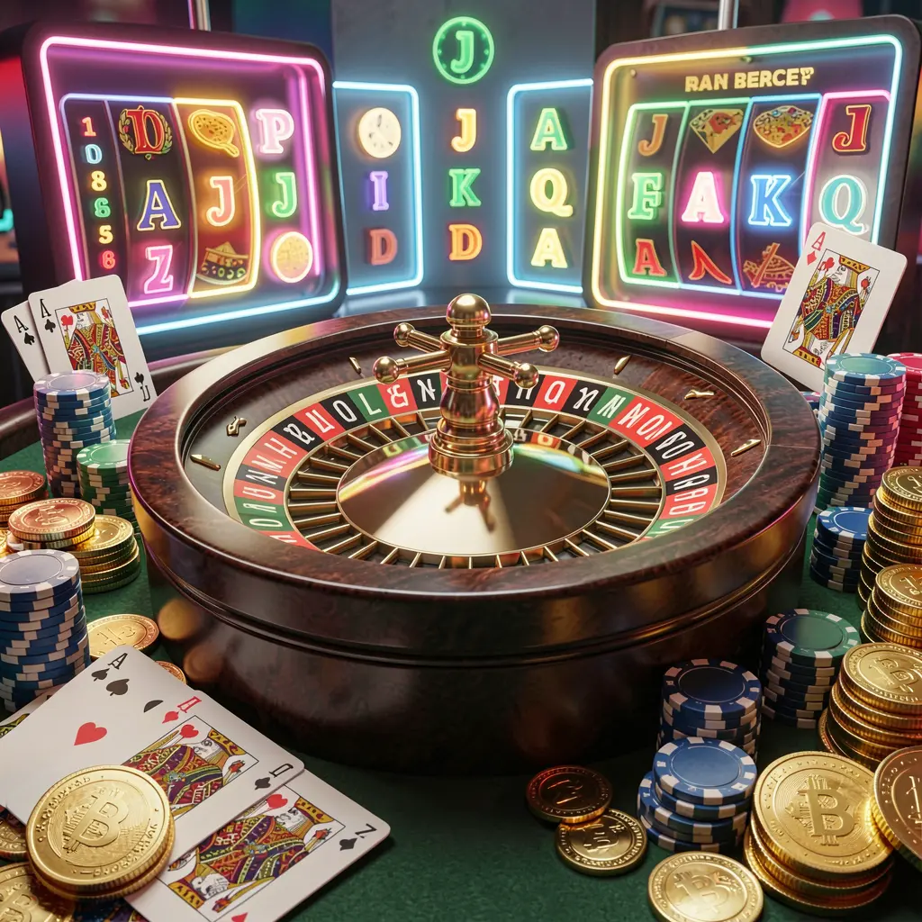 BC 88 casino homepage visual featuring a realistic 3D render of a roulette wheel, poker chips, playing cards, golden coins, and jackpot lights with bright neon glow in a dynamic composition